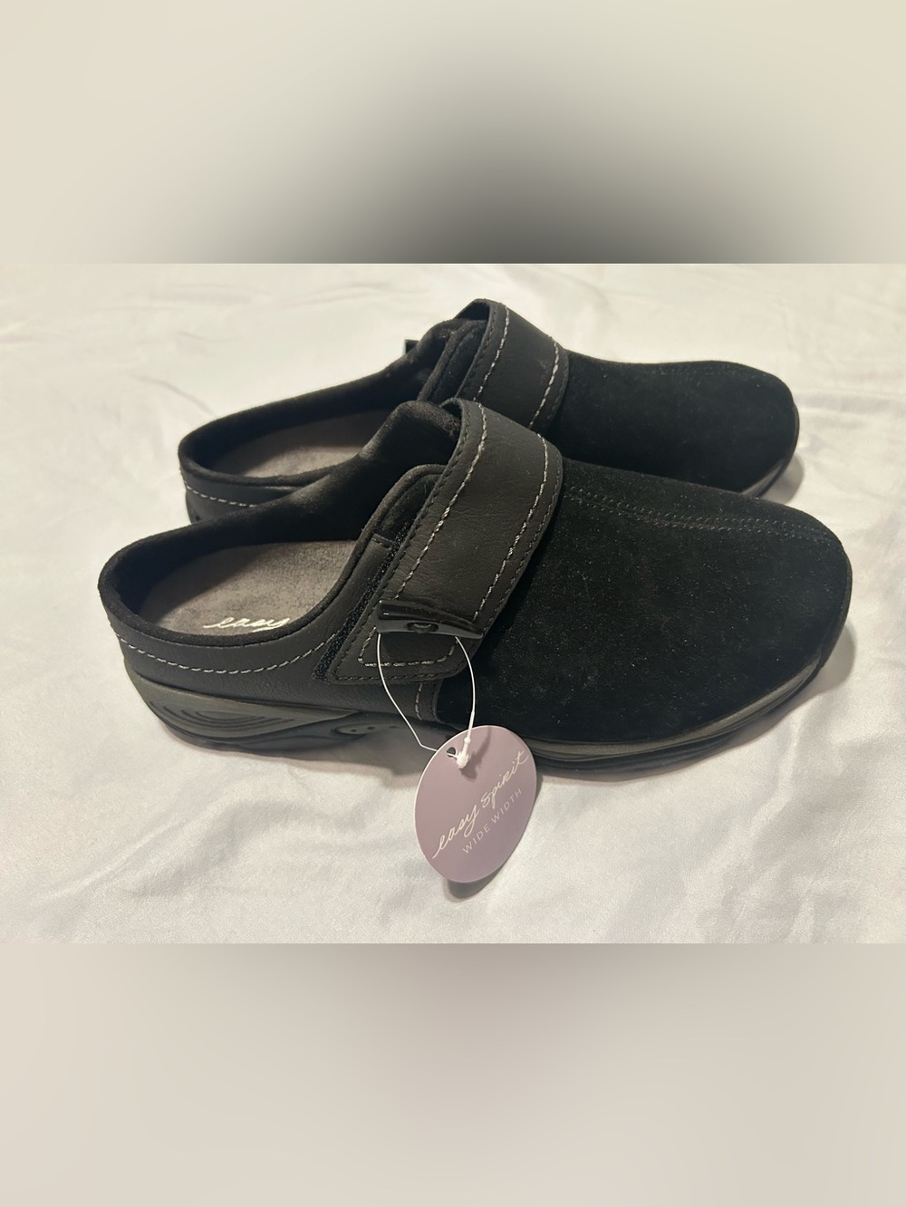 NEW Easy Spirit Black Suede Slip-On Loafers with Strap size 9W